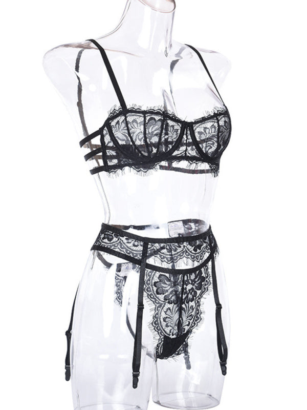 Crimson Temptation 3-Piece Lace Suspender Set
