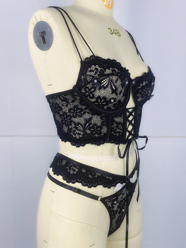 Luxe 3D Floral Lace Bra Set – Beaded Embroidery Two-Piece Lingerie