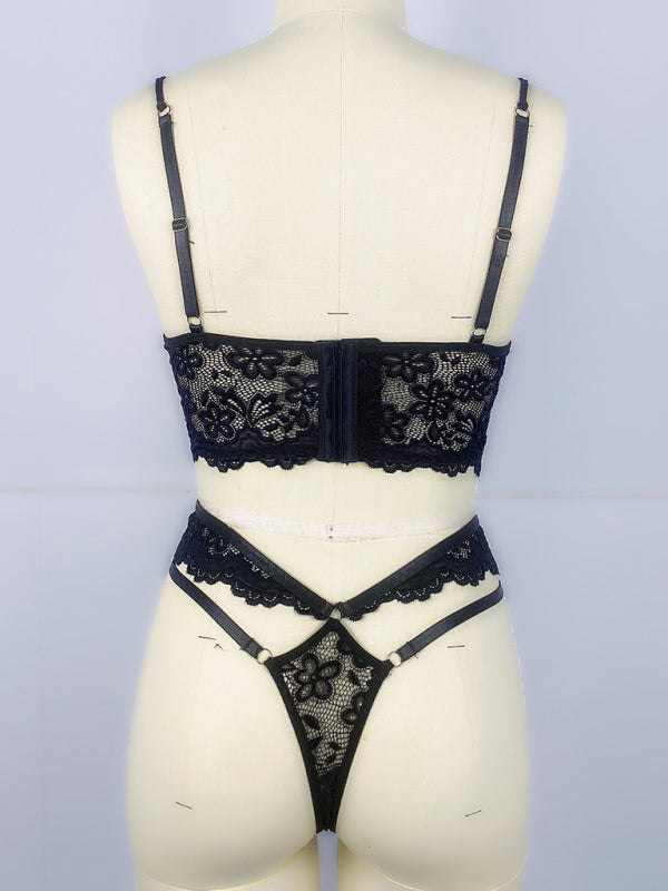 Luxe 3D Floral Lace Bra Set – Beaded Embroidery Two-Piece Lingerie