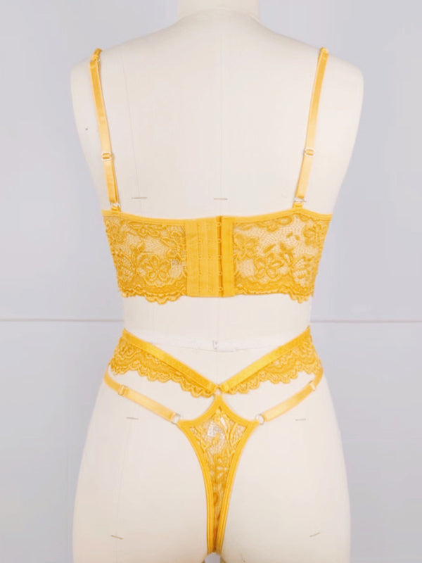 Luxe 3D Floral Lace Bra Set – Beaded Embroidery Two-Piece Lingerie