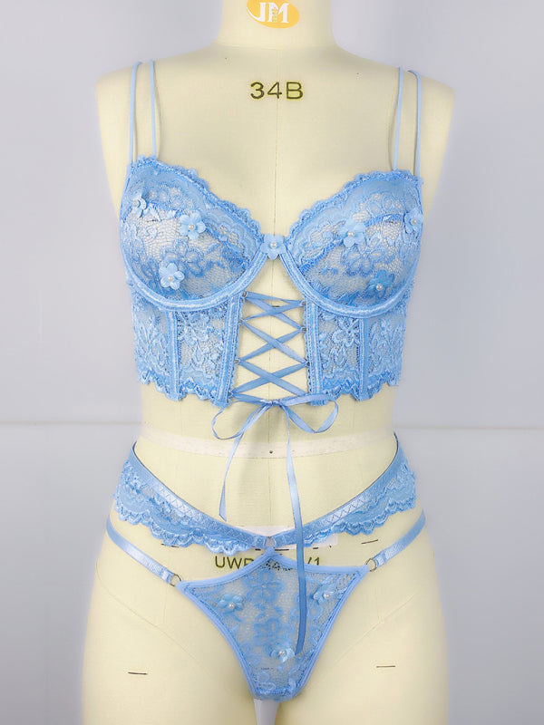 Luxe 3D Floral Lace Bra Set – Beaded Embroidery Two-Piece Lingerie