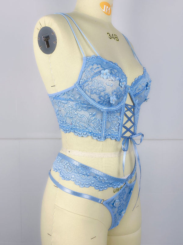 Luxe 3D Floral Lace Bra Set – Beaded Embroidery Two-Piece Lingerie