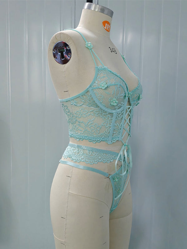 Luxe 3D Floral Lace Bra Set – Beaded Embroidery Two-Piece Lingerie